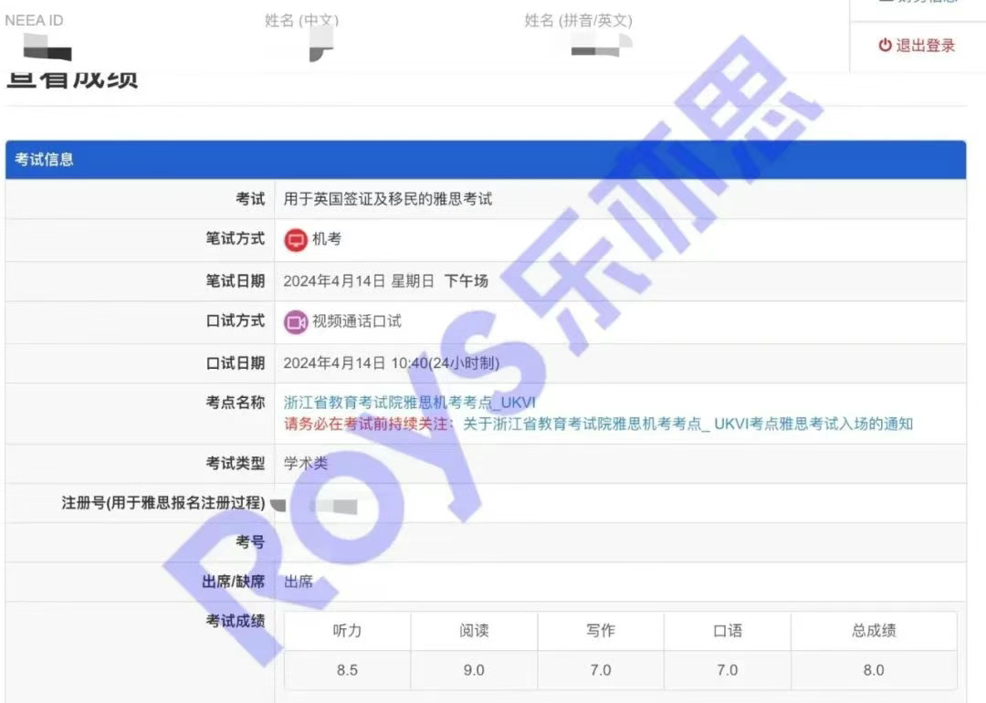 樂(lè)亦思雅思8.0學(xué)員